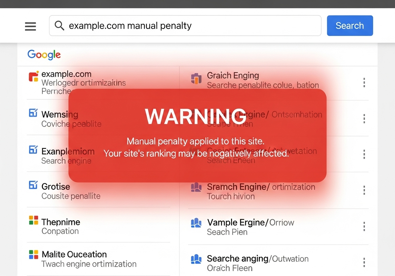 Google search page with penalty warning