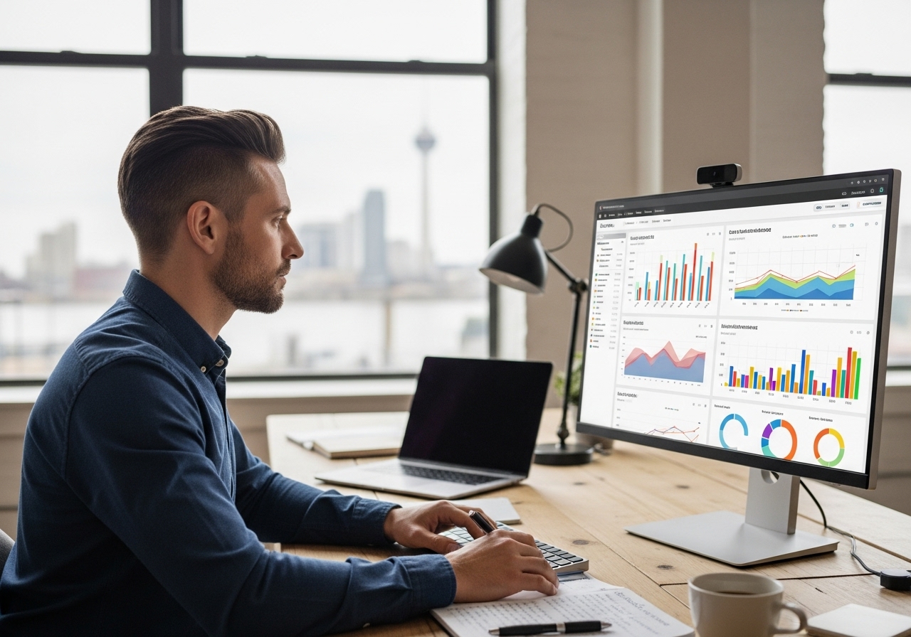 Marketer analyzing technical SEO services data for London growth