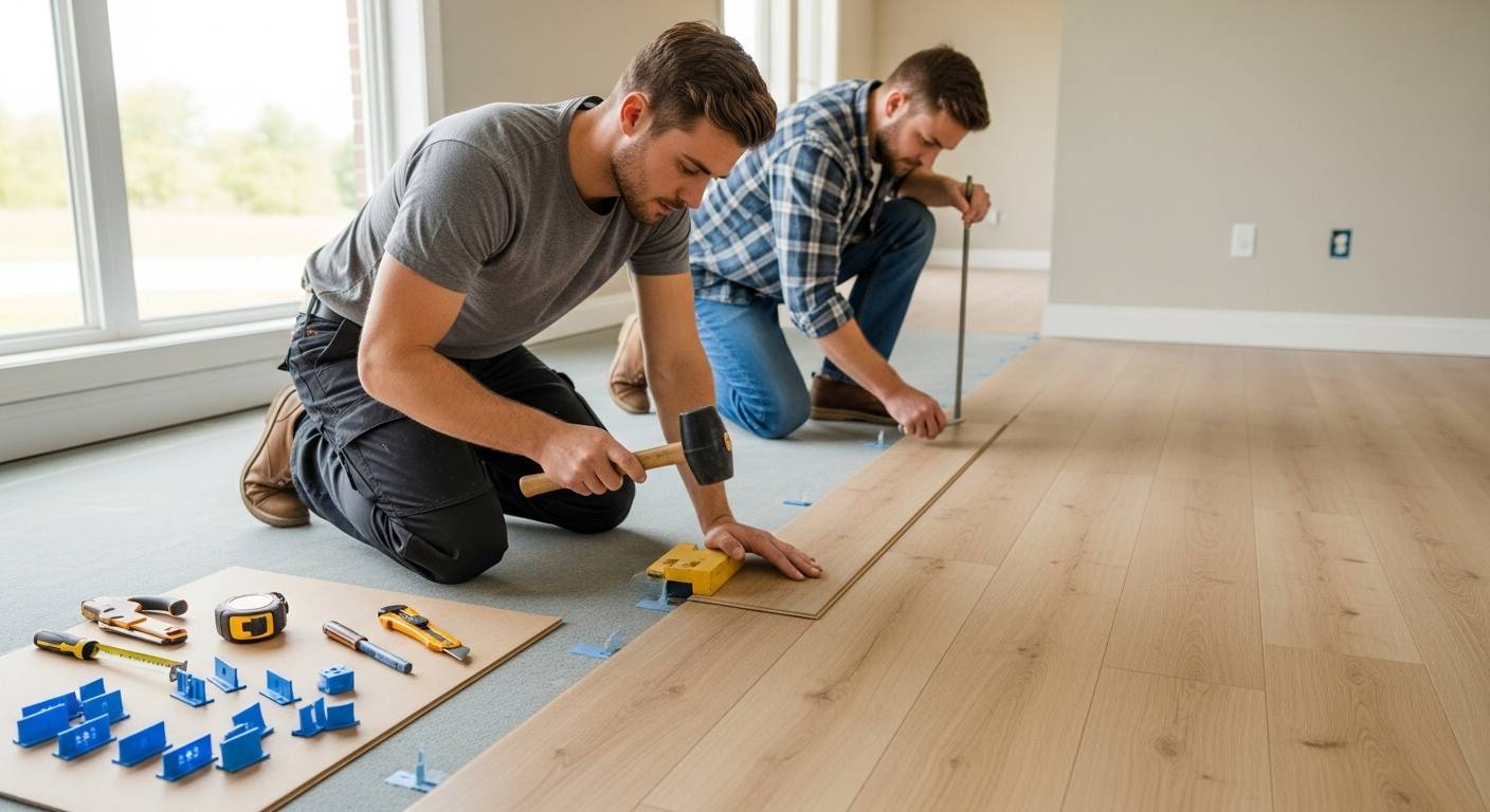 Flooring installation crew working in a London Ontario home