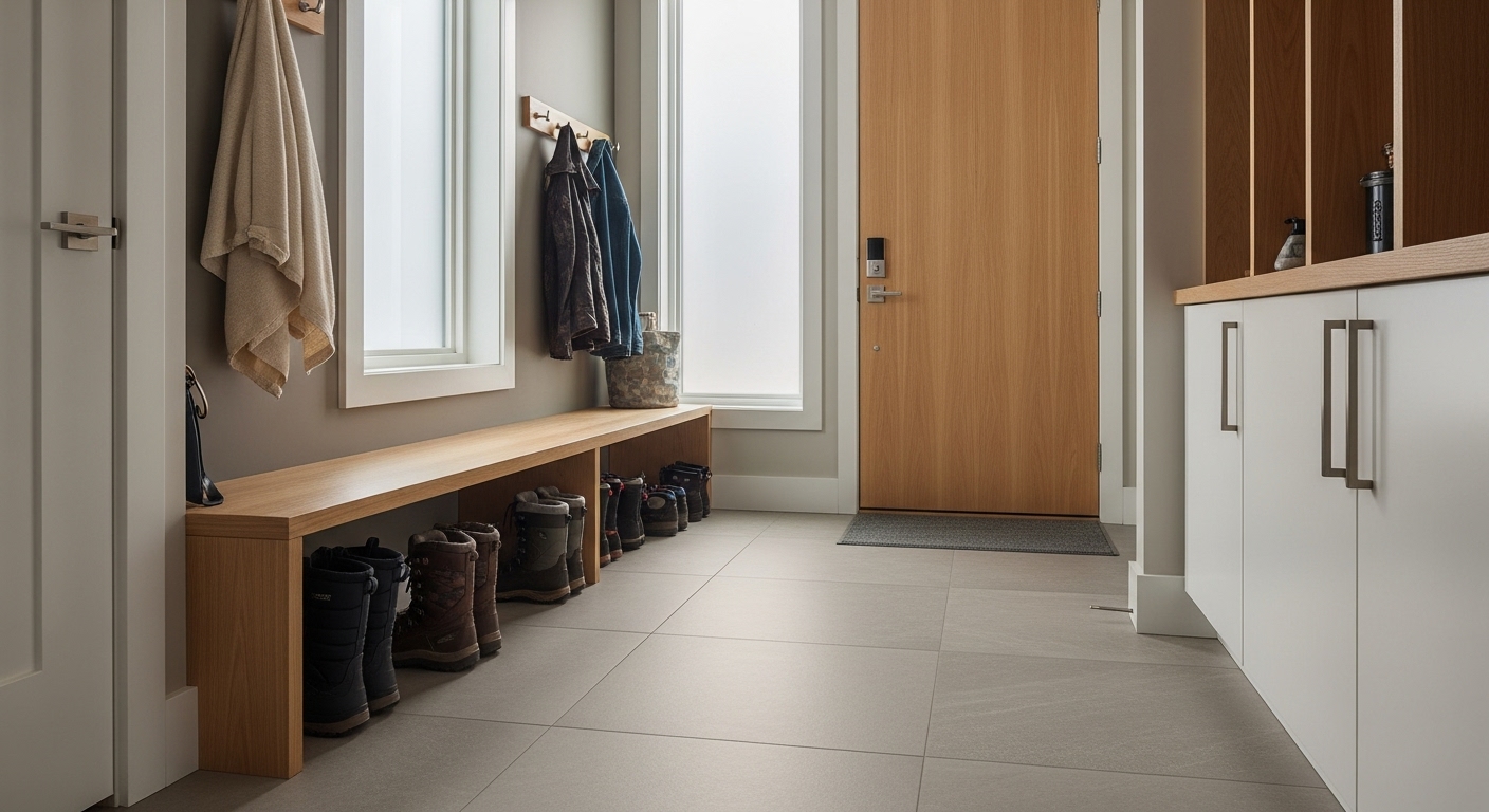 Mudroom flooring that resists salt, slush, and grit