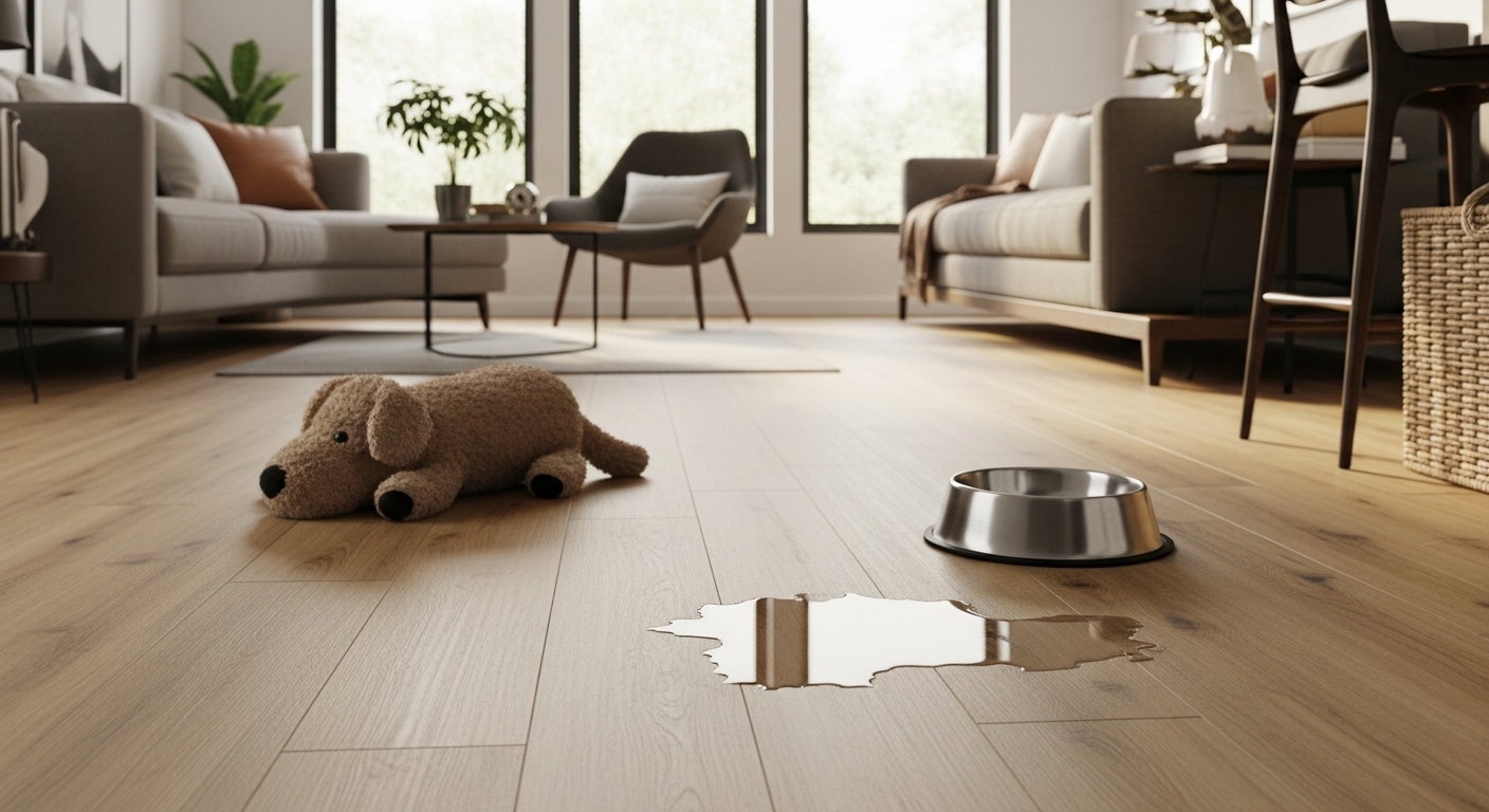 SPC vinyl and luxury vinyl plank flooring in a pet-friendly home