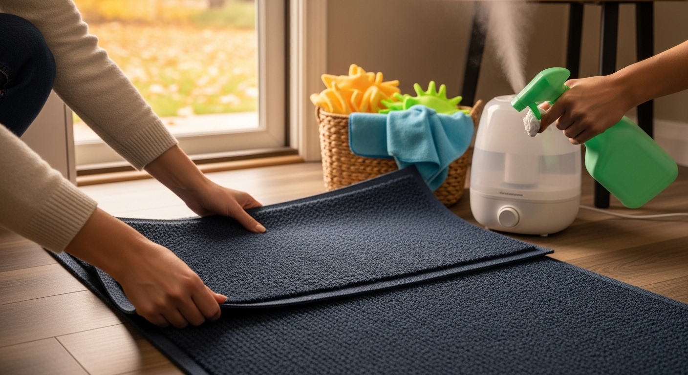 Fall flooring preparation in a London Ontario home with entryway organization