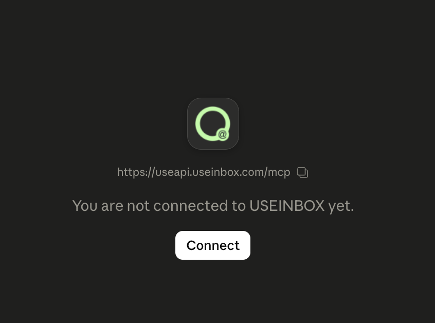 Add custom connector modal with USEINBOX name and MCP URL