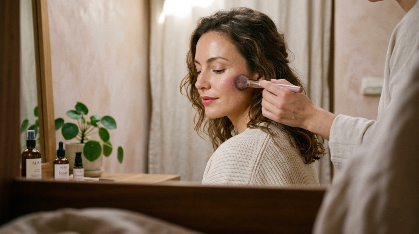 Bride having makeup applied during a trial session in London, Ontario